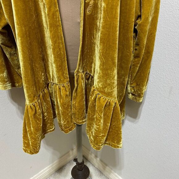 Suzanne Betro Gold Velvet Floral Embroidered Open Cardigan Size 3XL - Picture 4 of 11